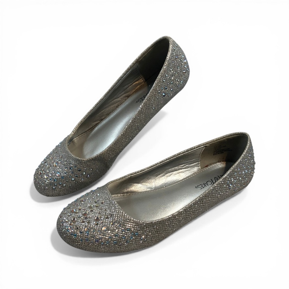 Hotcakes Orleans Womens Silver Glitter Rhinestone Ballet Flats Size 6.5M 740211